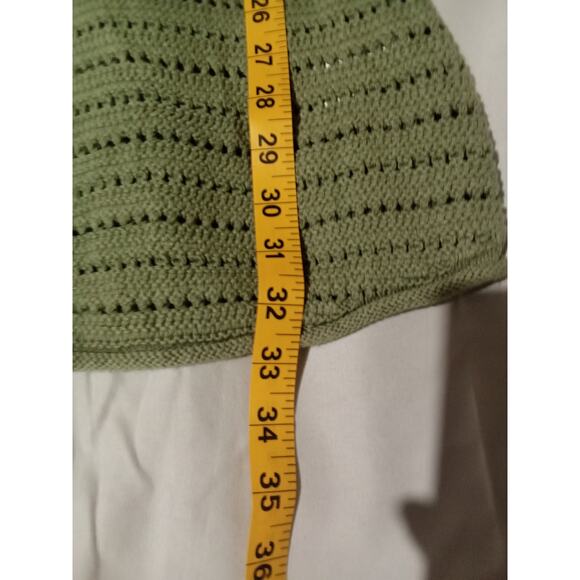 Treasure & Bond Green Crochet Knit Flutter Sleeve Linen Blend Sweater Dress Sz M - Picture 8 of 10
